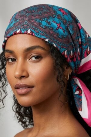 Teal & Pink Mandala Crepe Silk Bandana Scarf – 55x55cm